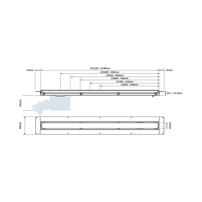 McAlpine 700mm Polished Steel Slimline Channel Drain - CD700-O-P