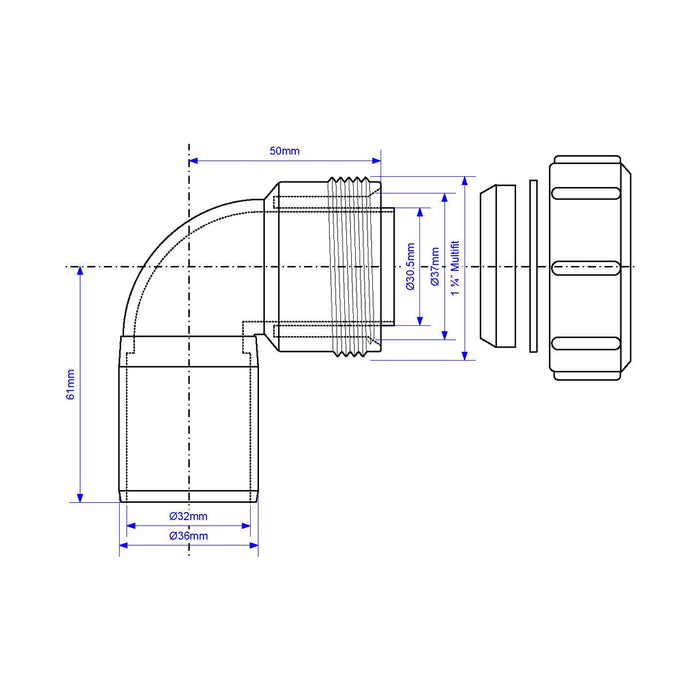 McAlpine 1.25" 90 Deg Multifit Bend x Plain End - MS4L