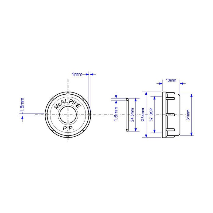 McAlpine 0.75" Female Blank Cap for Appliance Valves - NUT-WMVALVE