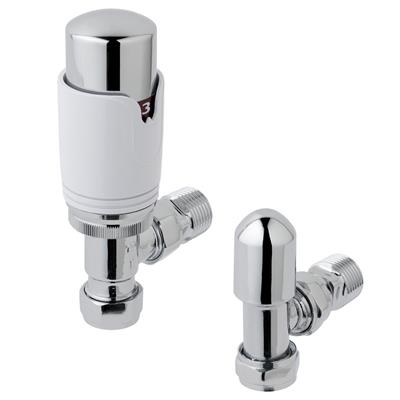 Eastbrook New 15mm Angle TRV & Lockshield Valve Chrome/White - 12.047