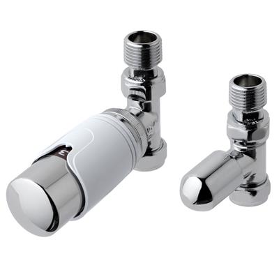 Eastbrook New 15mm Straight TRV and Lockshield Valve Chrome/White - 12.048