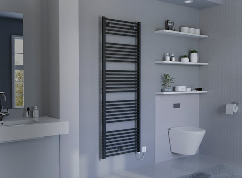 Eucotherm Primo Towel Radiator Vertical Electric 1728 H X 600 W In Textured Anthracite