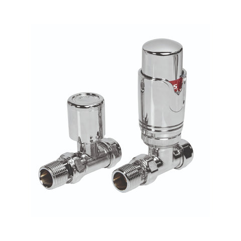 Straight Thermostatic Radiator Valve Pack Pair Chrome - 69001