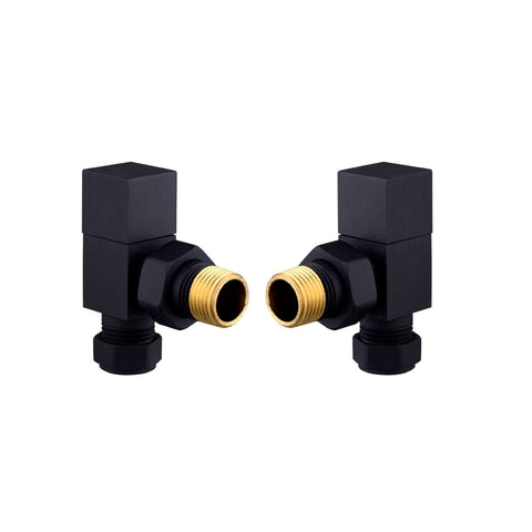 Square Angled Radiator Valve Pack Pair Black - 69042