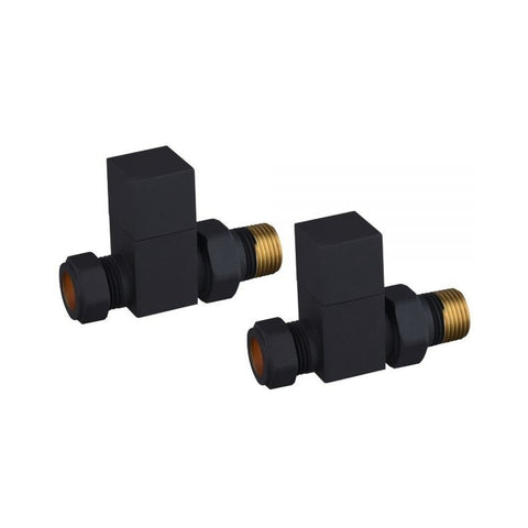 Square Straight Radiator Valve Pack Pair Black - 69044