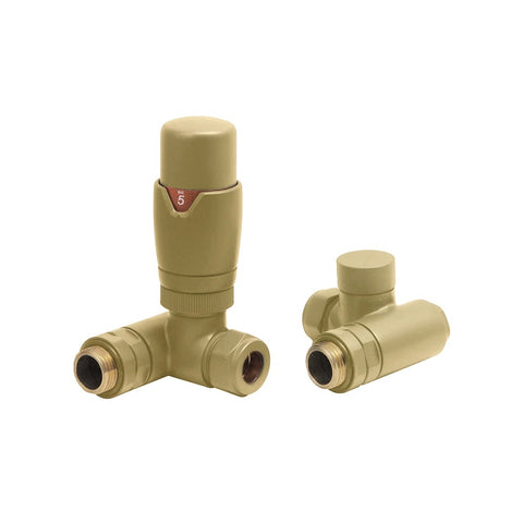 TRV Dual Fuel Element Corner Valves Round Brushed Brass - 69196