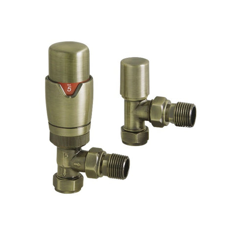 Angled Thermostatic Radiator Valve Pack (Pairs) Brushed Brass - 69198