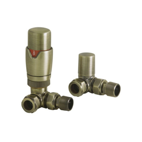 Corner Thermostatic Radiator Valve Pack Pair Brushed Brass - 69202