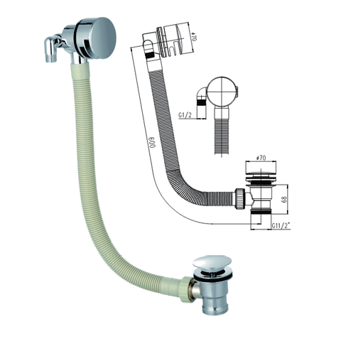 Round Overflow Bath Filler and Click Waste - 029.60.001