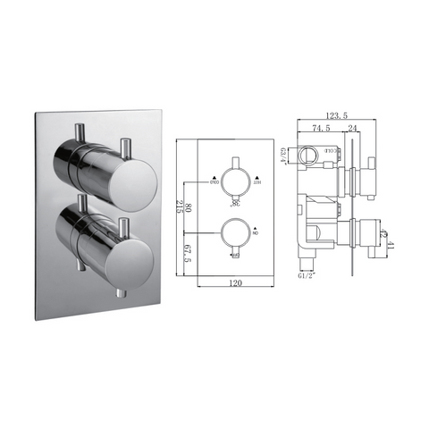 Madison Concealed Thermostatic Shower Valve, 2 Handle 1 Outlet - 029.36.003
