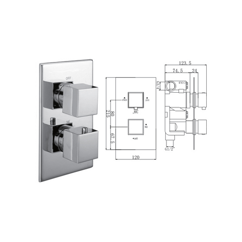 Ruby Concealed Thermostatic Shower Valve, 2 Handle 1 Outlet - 029.36.004